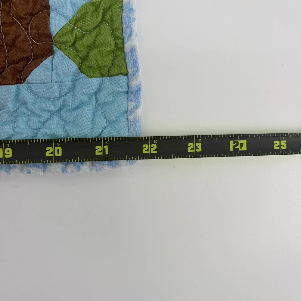 Handmade Monkey Pixel Block Quilt Small Baby Blanket Wall Hanging Blue Brown 21